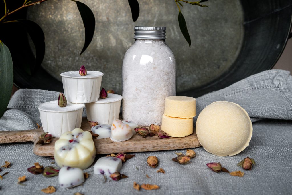 Assorted bath products and salts display