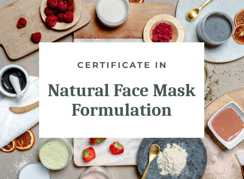 Natural face mask formulation certificate ingredients displayed