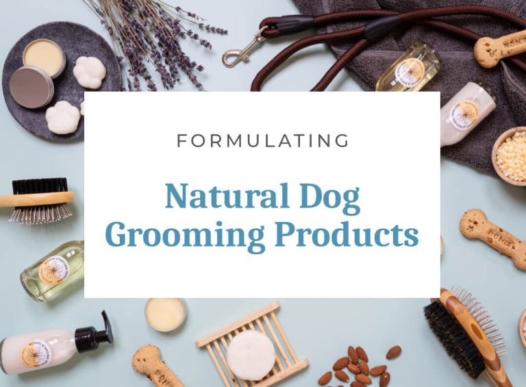 Natural dog grooming products and accessories display.