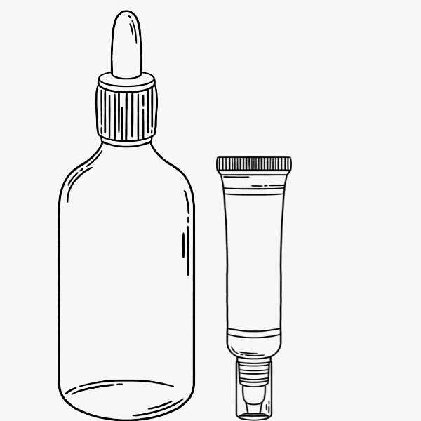 Illustration of bottle and cream tube