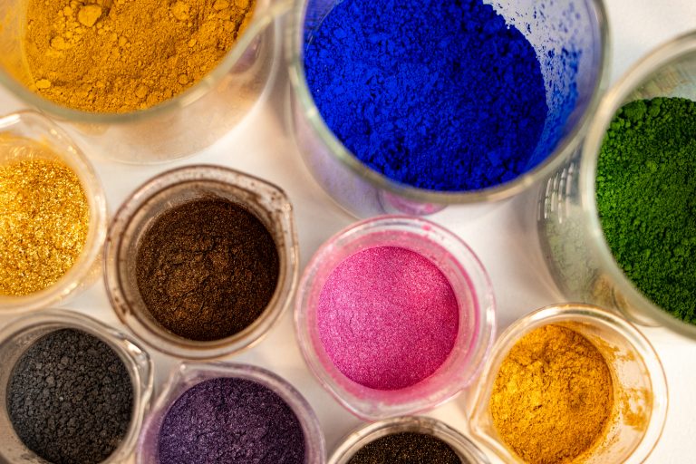 Colorful pigments in glass containers