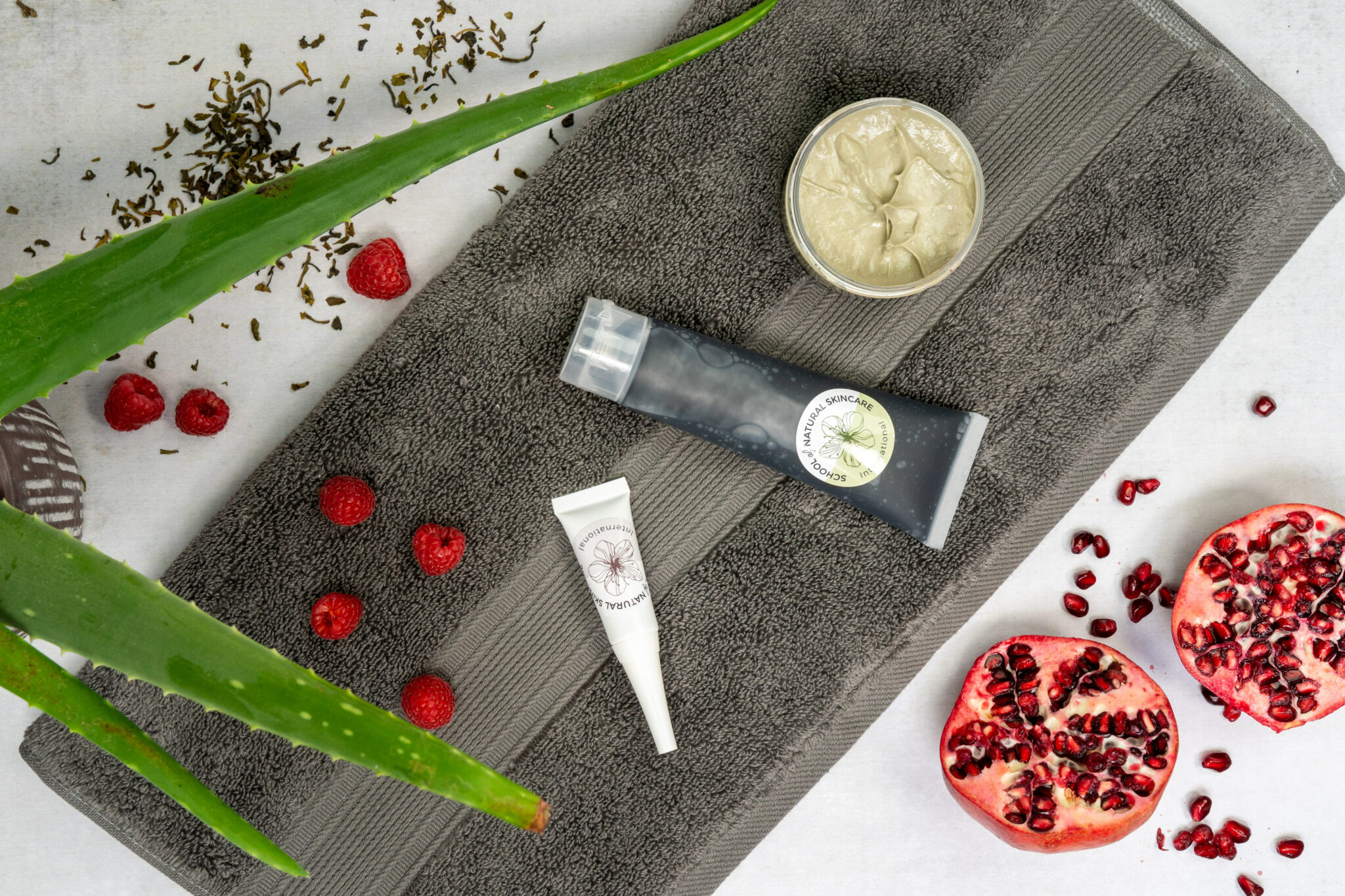 Natural skincare products with aloe and fruits