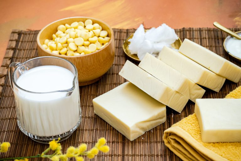 Natural soap ingredients on bamboo mat