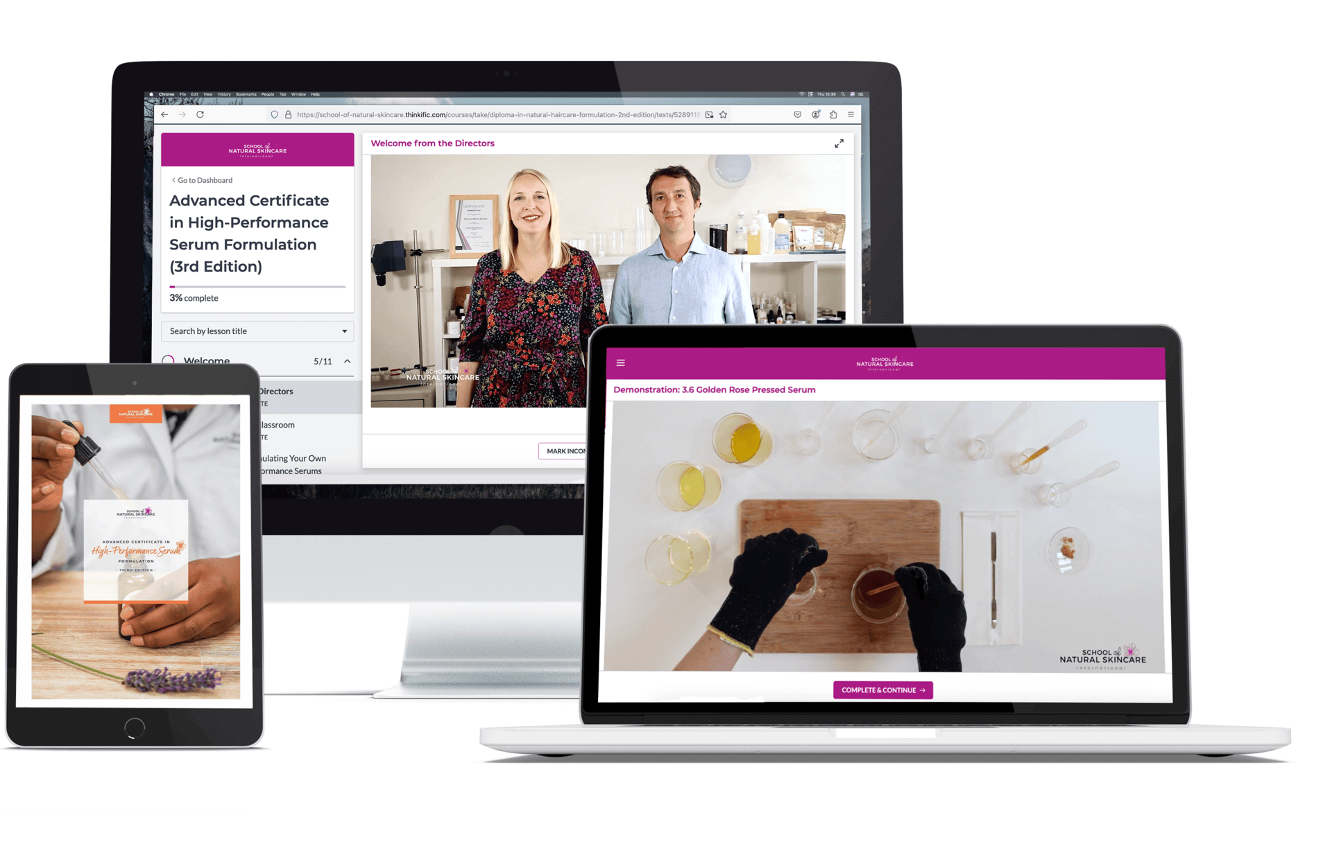 Online skincare course on multiple devices