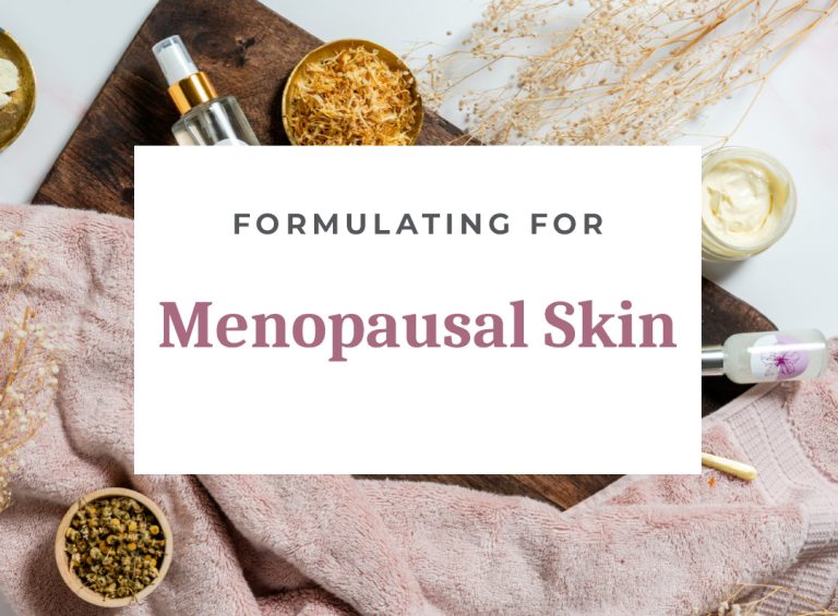 Skincare products for menopausal skin on wooden surface.