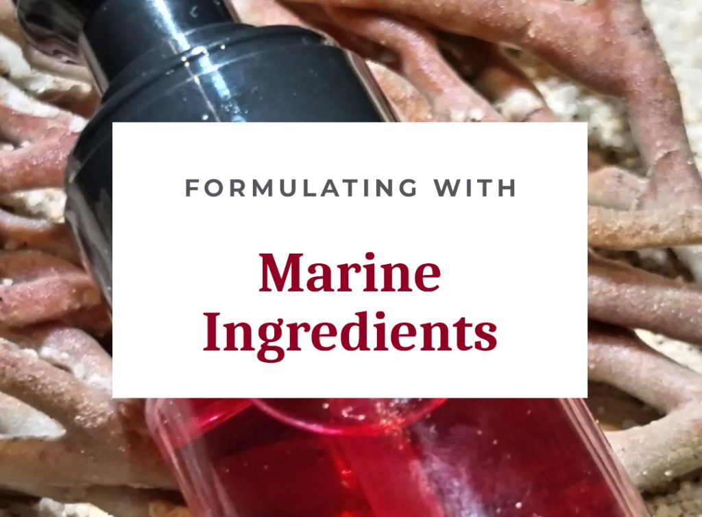 Marine ingredients bottle with seaweed background.