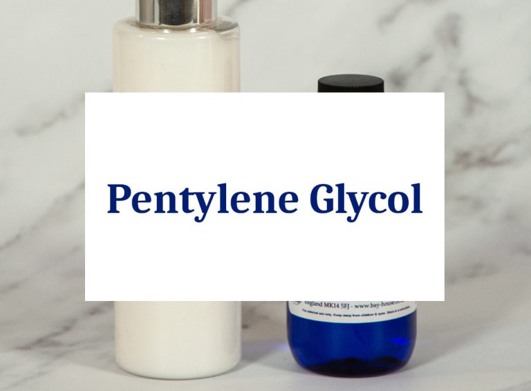 Pentylene Glycol skincare ingredient bottles on marble