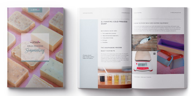 Cold process soapmaking book with step-by-step guide.