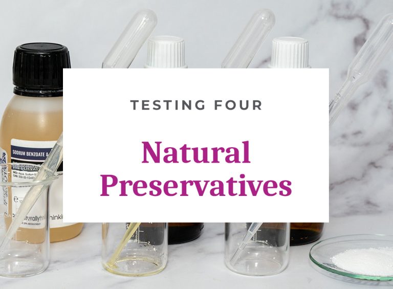 Testing four natural preservatives with dropper and bottles.