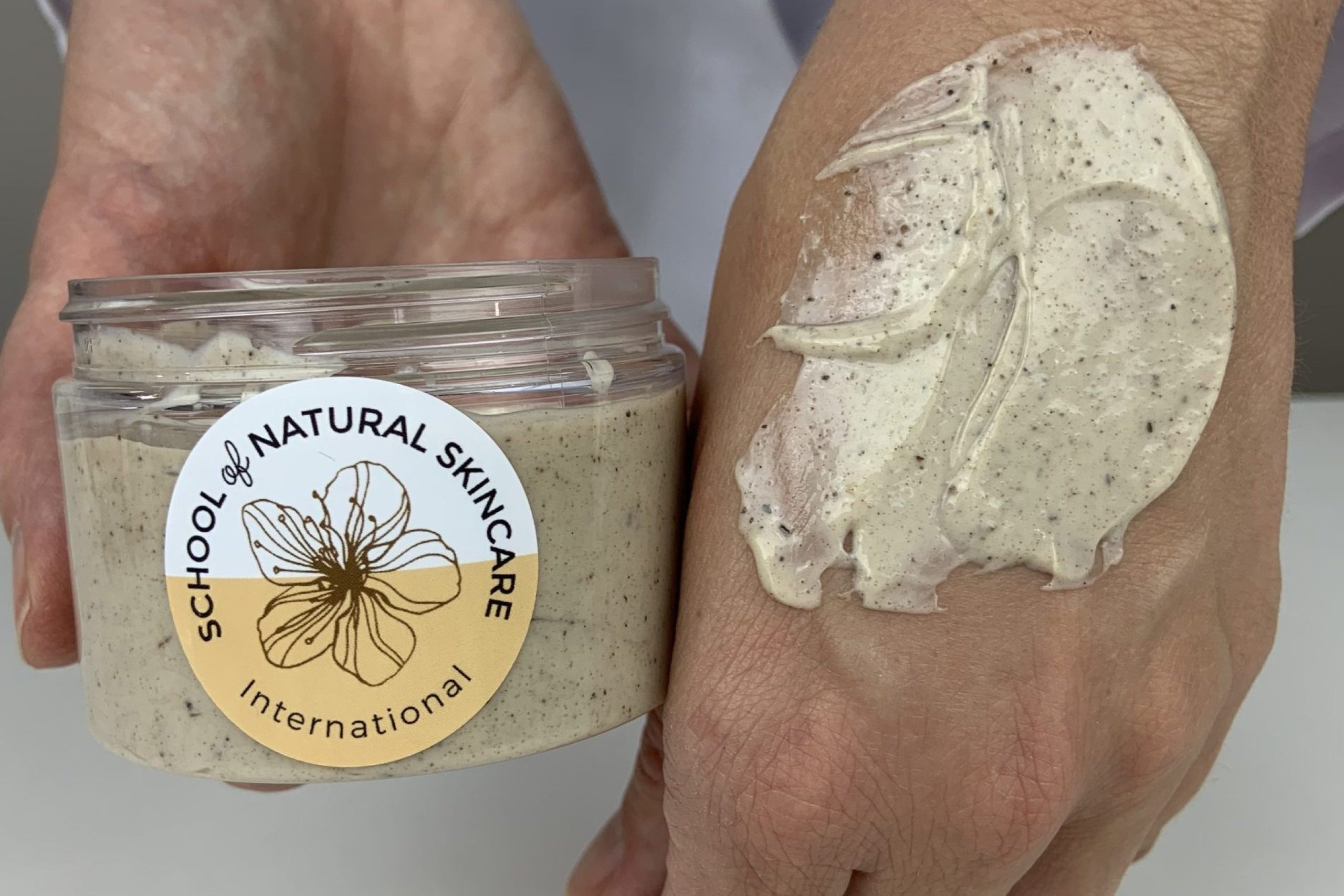 Natural skincare cream applied on hand